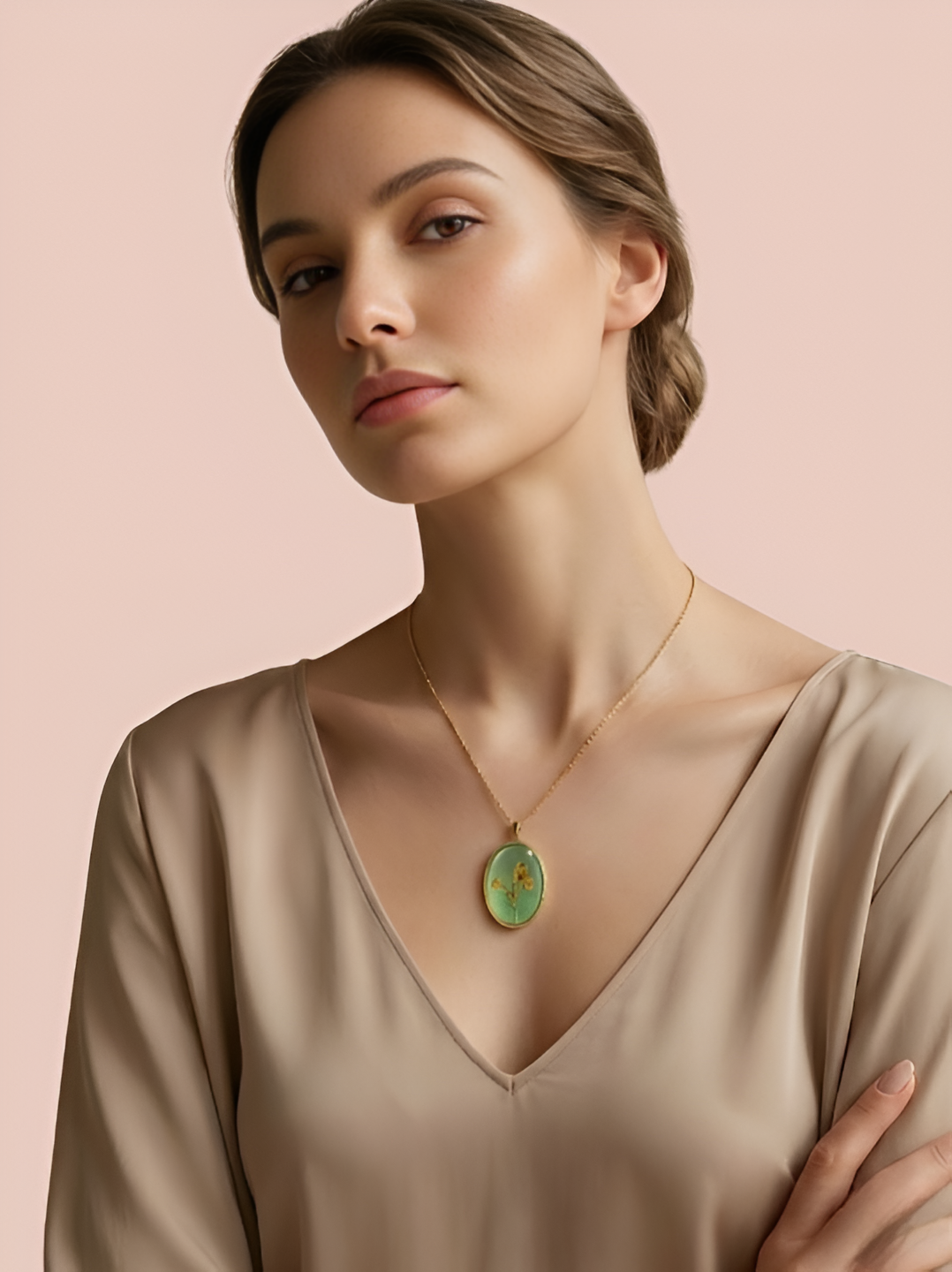 Vintage-Inspired Oval Mint Green Floral Pendant