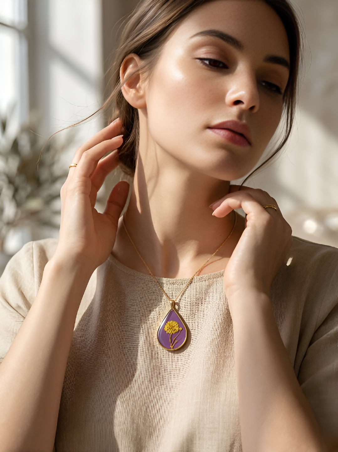 Vibrant Purple Teardrop Botanical Pendant